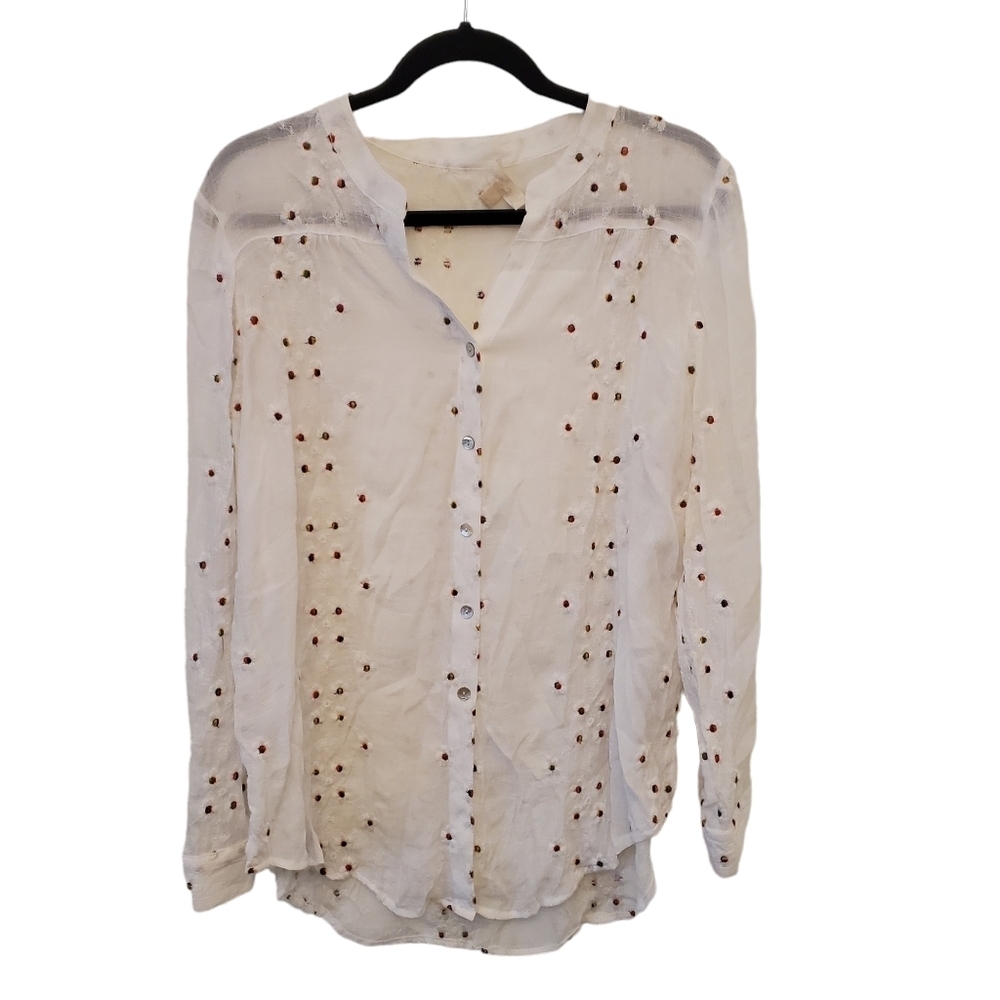 Hope Springs XL Rayon Blend Flower Embroidery Button Down Blouse